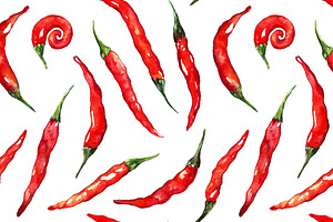 Watercolor red chili pepper pattern