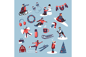 Winter Activities Vector Set