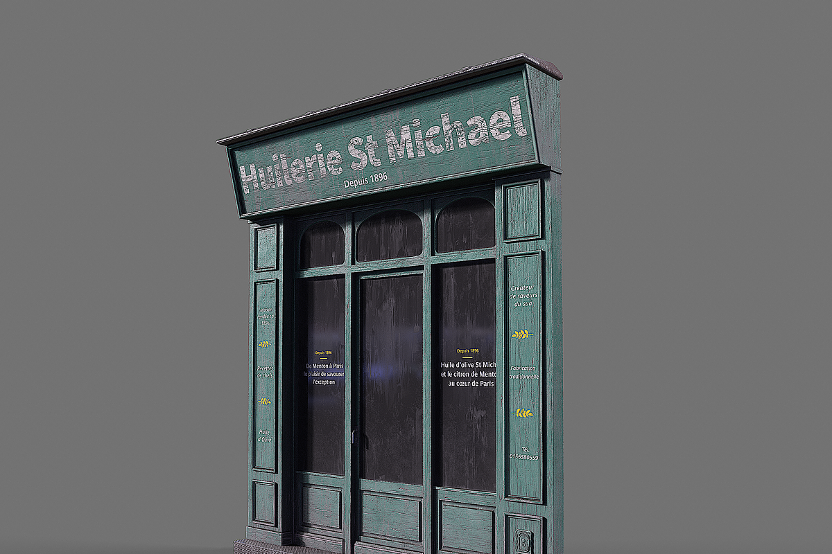 Parisian vintage Huilerie storefront, an Environmental 3D Model by happy brush (Photo 5 of 11)