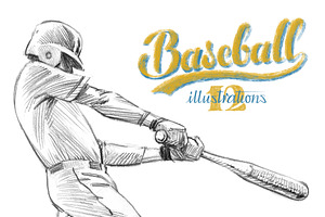 Sketchy baseball drawing set, an Illustration by RasterBird