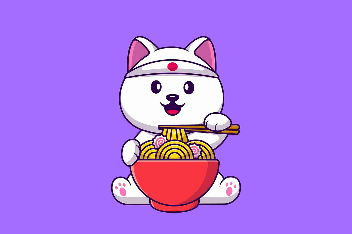 Animal Eating Ramen Noodle Cartoon, a Food Illustration by Artstorystudio (Photo 3 of 5)