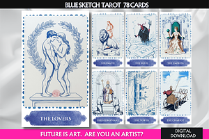 Blue Sketch Tarot Cards Deck