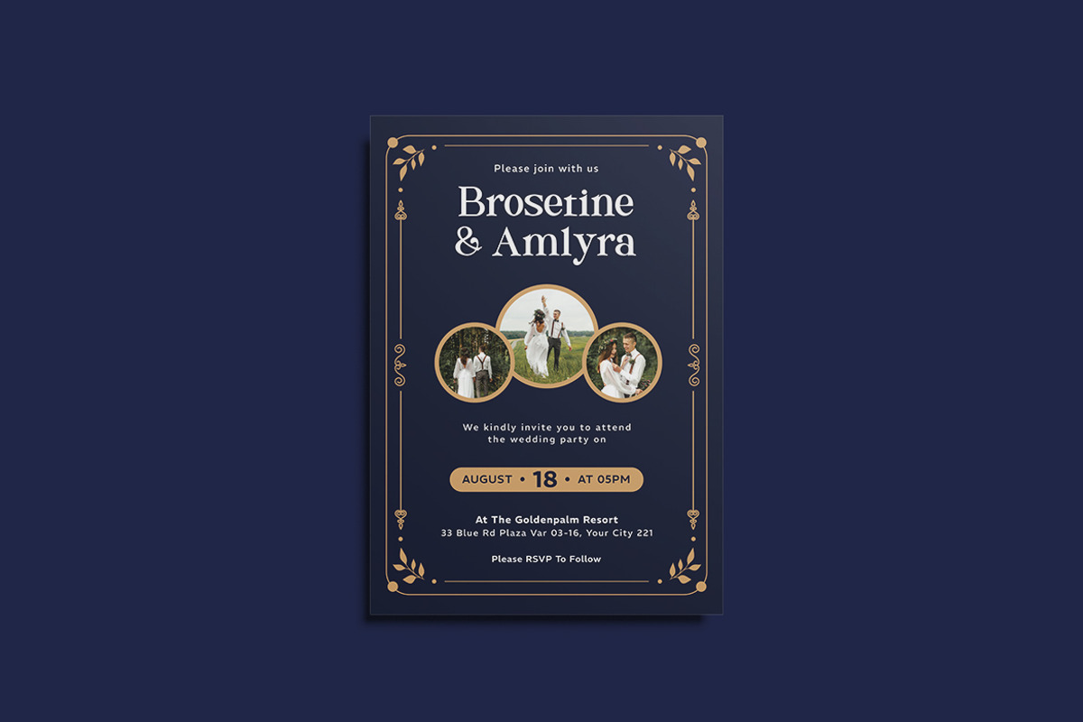 Golden Artdeco Wedding Invitation, an Invitation Template by iDoodle Studio (Photo 3 of 4)