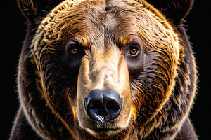 Brown bear portrait with powerful gaze and golden fur, an Animal Photo by GoodGoods