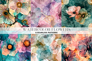 Watercolor flowers seamless patterns, a Pattern Graphic by OliaMuseDesign (Thumbnail 1 of 7)