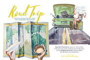 Watercolor Road Trip Clipart Set, a Person Illustration by ArtCreationsDesign (Thumbnail 1 of 19)
