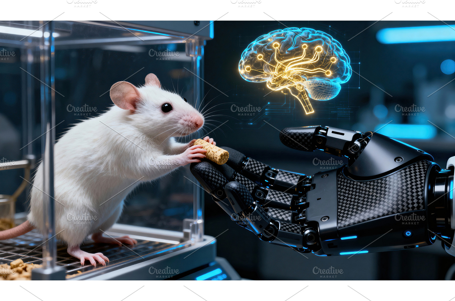 White mouse interacting with robotic, a Technology Photo by tilialucida