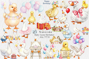 Watercolor Baby Goose Birthday Png, an Illustration by Creative Art