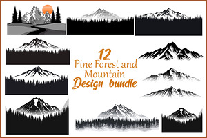 12 Pine Forest & Mountain Scenes, an Illustration by musafir_fashion