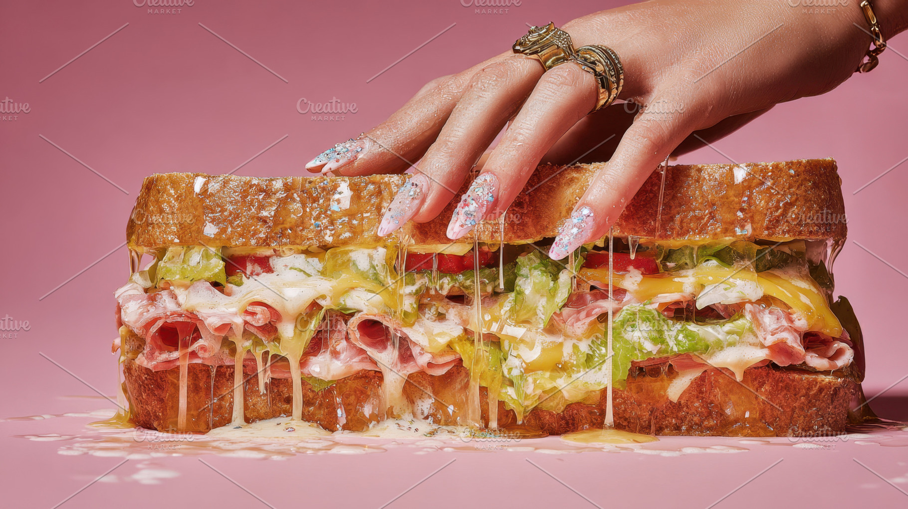 Big sandwich with toppings, a Photo by Beautiful things
