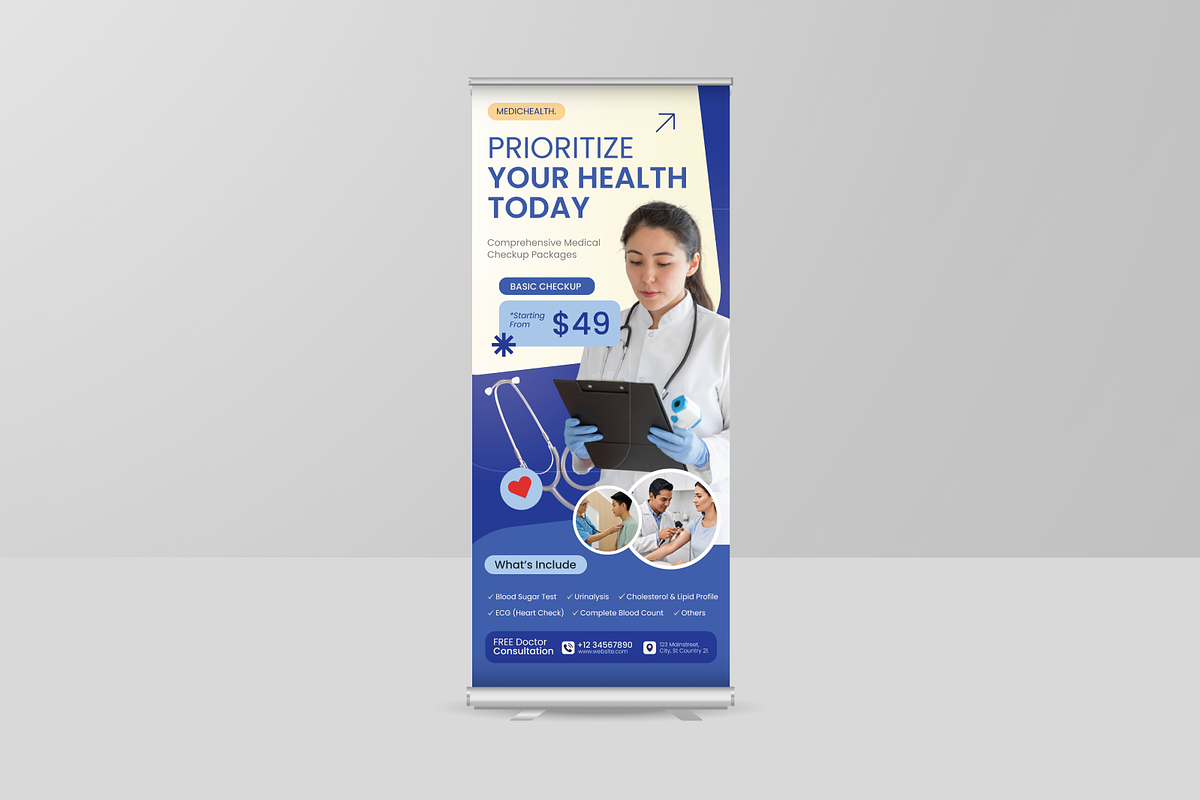 Blue Medical Checkup Roll Up Banner, a Poster Template by Annora Studio (Photo 6 of 6)