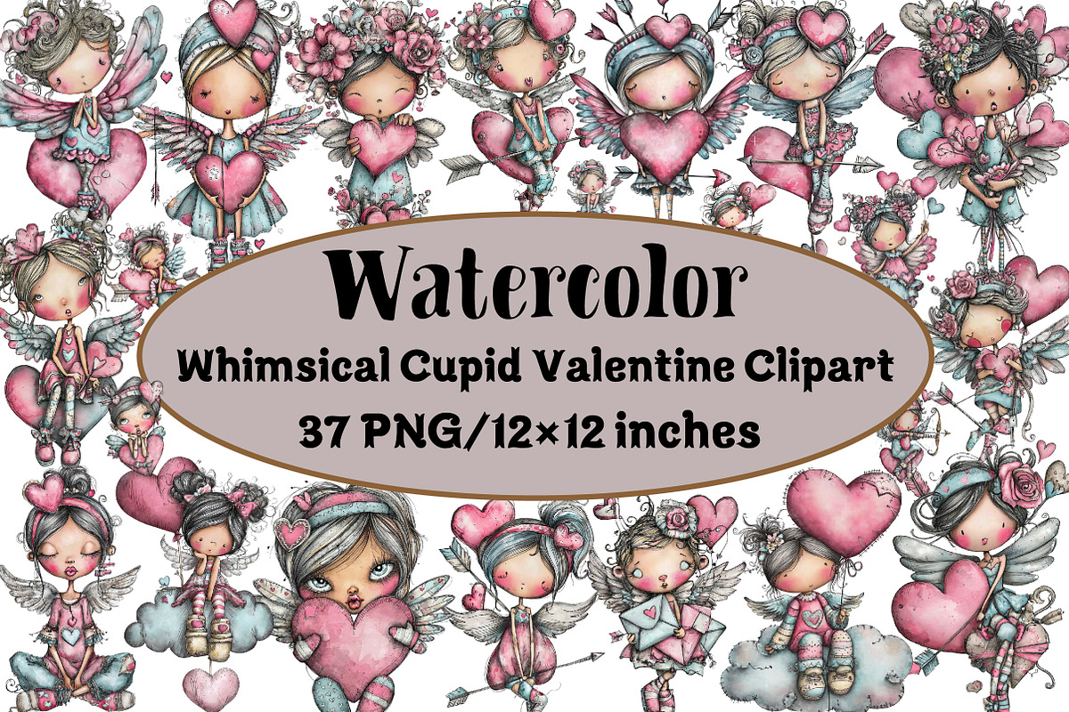 Whimsical Cupid Valentine Clipart, an Illustration by Design Market (Photo 1 of 3)