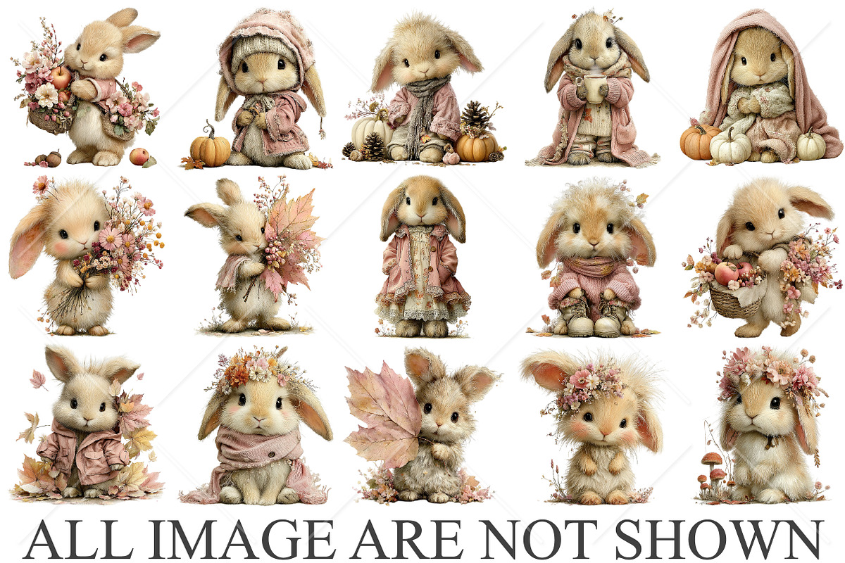 Whimsical Fall Autumn Bunny Clipart, a Seasonal Illustration by Canvas Craft (Photo 4 of 10)