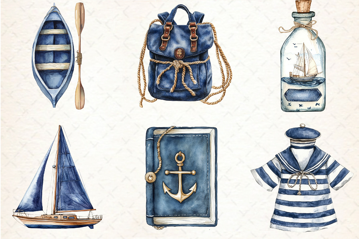 Watercolor Blue Nautical Clipart, an Illustration by Libby Wishes (Photo 4 of 6)