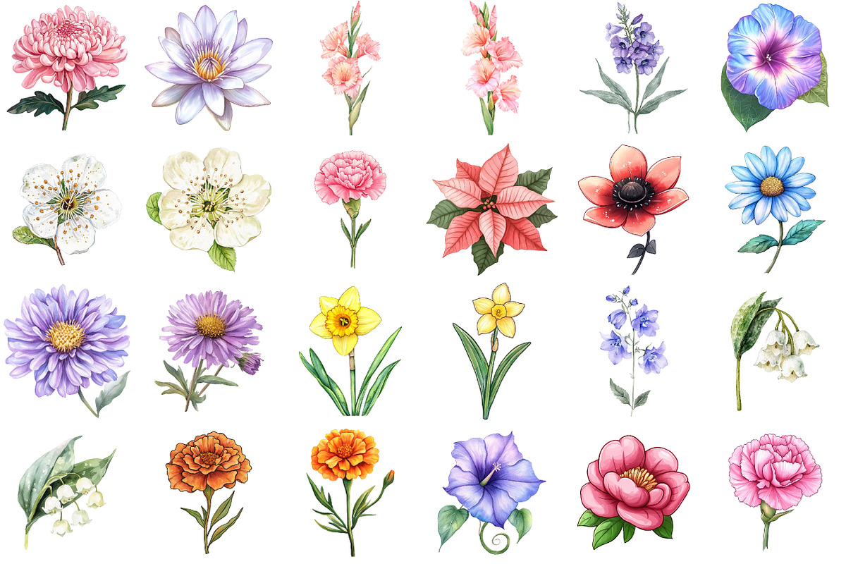 Birth Month Flower Clipart, an Illustration by Watercolor design (Photo 2 of 5)