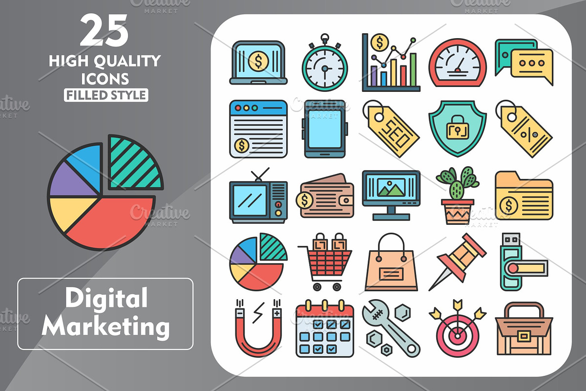 Digital 25 Line Filled Icons, an Icon by Pexelpy