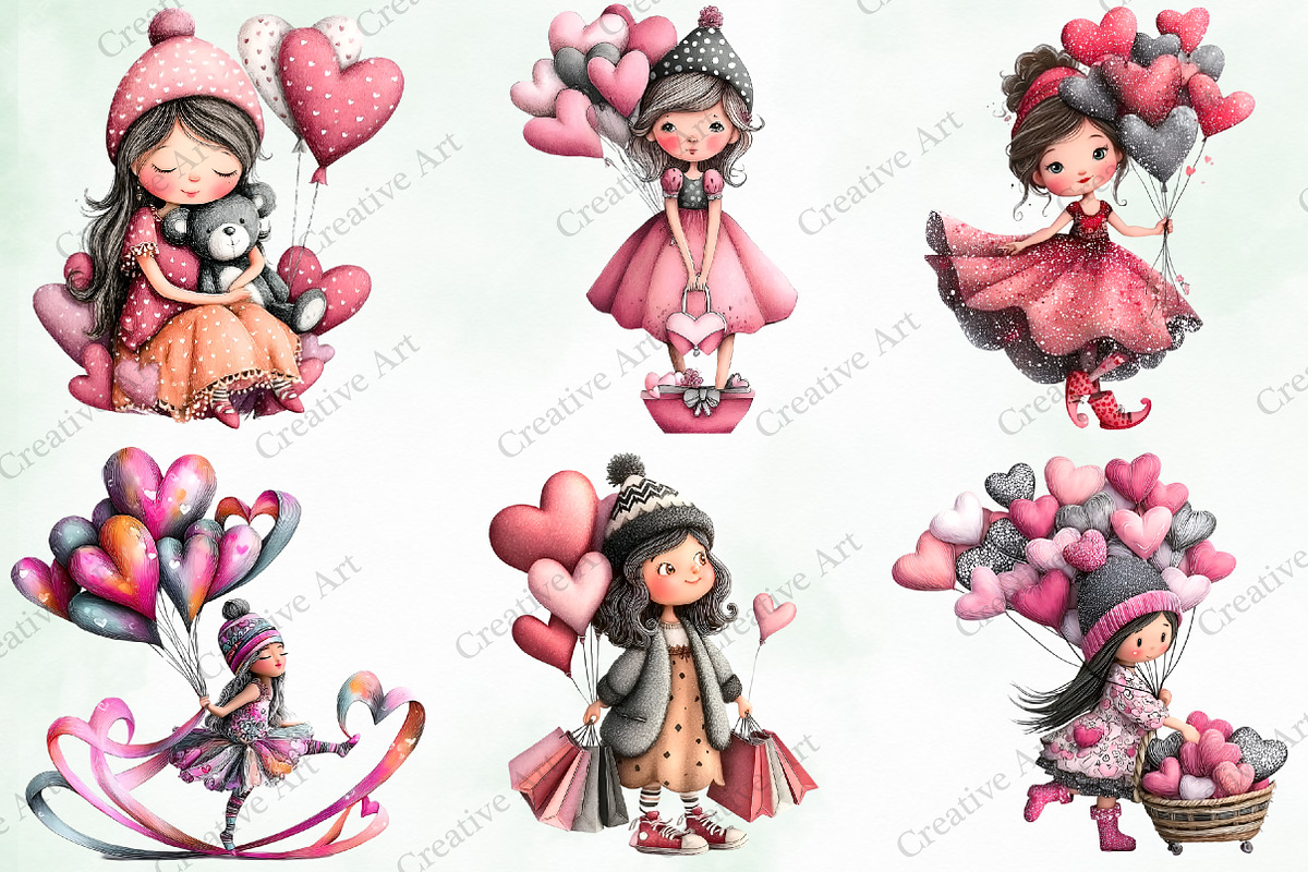 Whimsical Valentine Girl With Balloo, an Illustration by Creative Art (Photo 4 of 9)