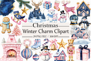Winter Charm Watercolor Clipart, an Illustration by Libby Wishes