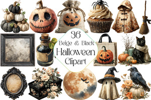 Beige & Black Halloween Clipart, an Illustration by DreamPrint404