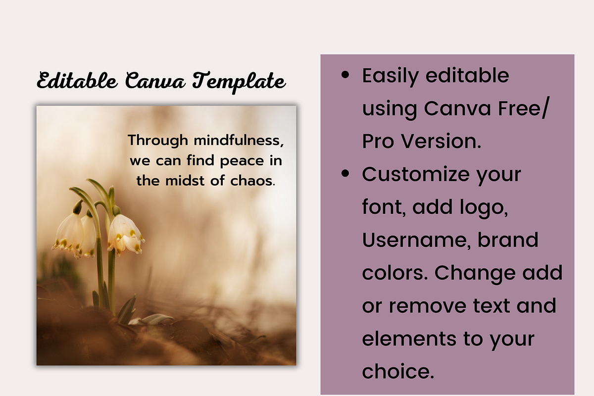 Mindfulness Quotes Editable Template, a Social Media Template by ...