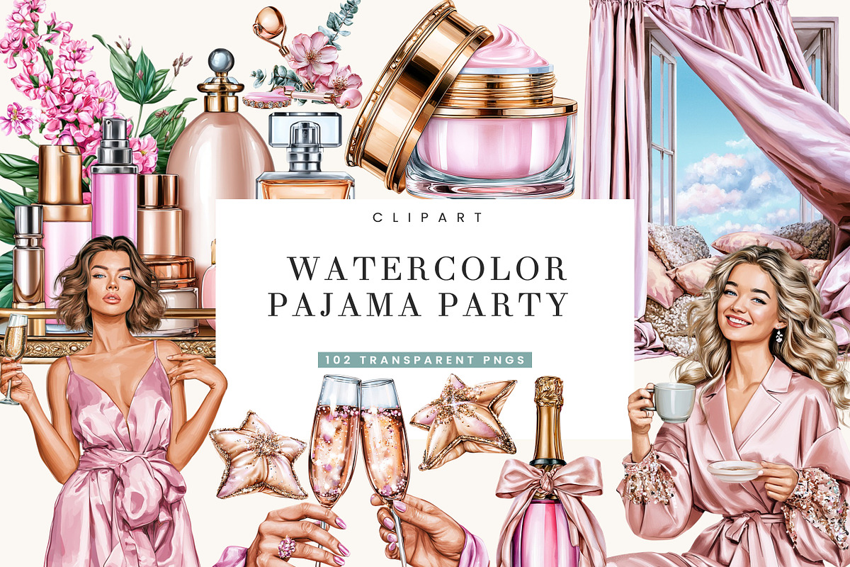 Watercolor Pajama Party Clipart, a Person Illustration by BusyDaydesign (Photo 1 of 9)