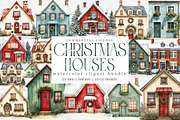 Watercolor Christmas Houses Clipart, an Illustration by SinaCreation (Thumbnail 1 of 7)
