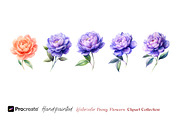 Watercolor Peony Flowers Clipart, an Object Illustration by crafty (Thumbnail 7 of 10)