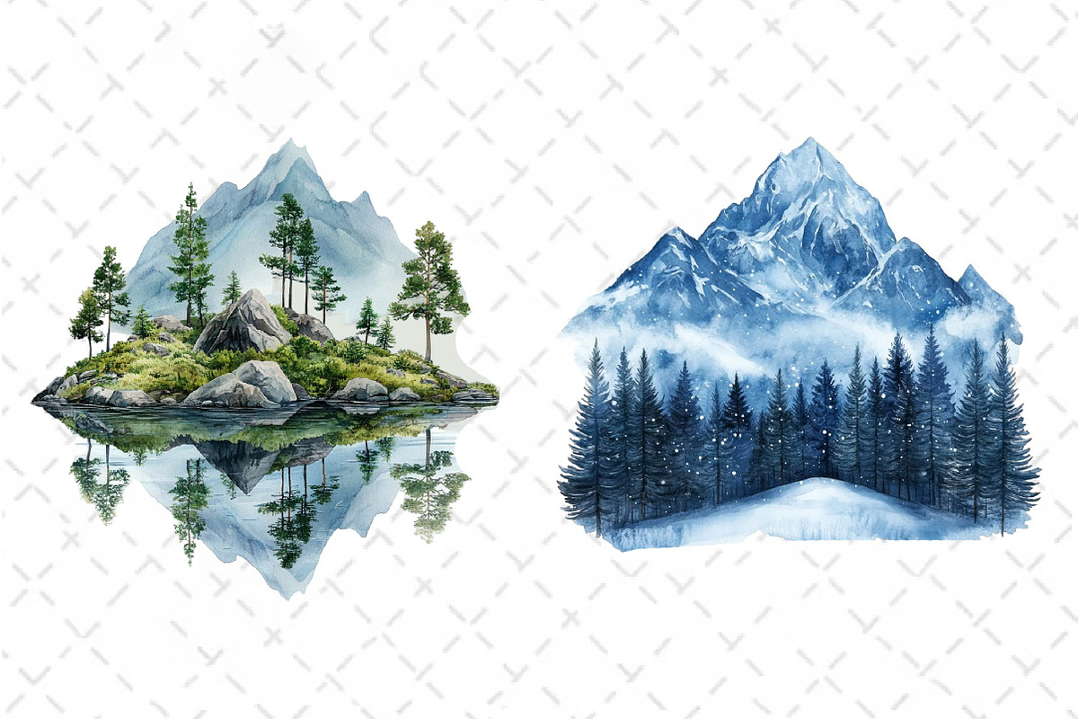 Watercolor Mountain Clipart PNG, an Illustration by Dream Creation (Photo 6 of 6)
