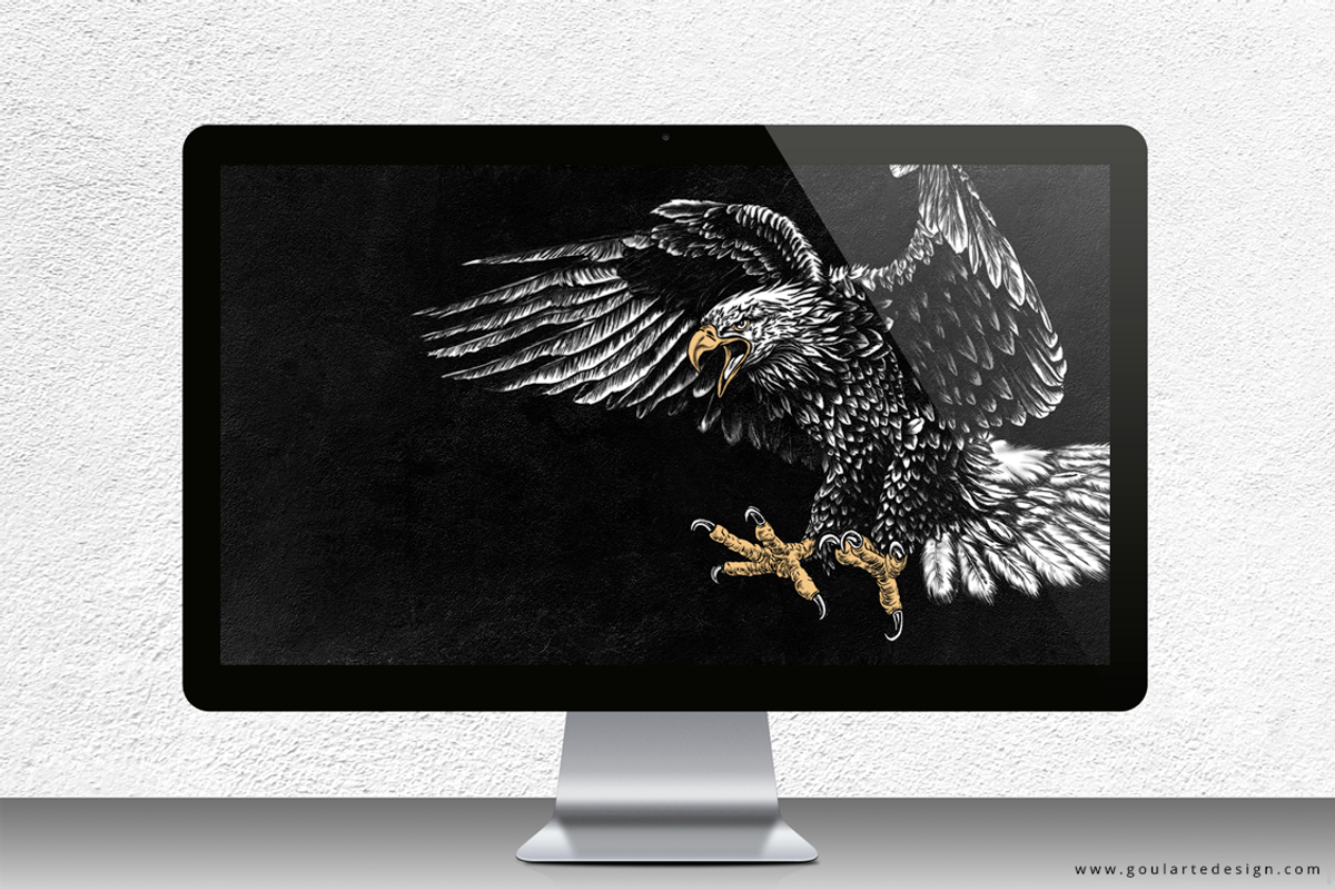 Rock and roll eagle for t-shirt, an Animal Illustration by Goularte Design (Photo 4 of 7)
