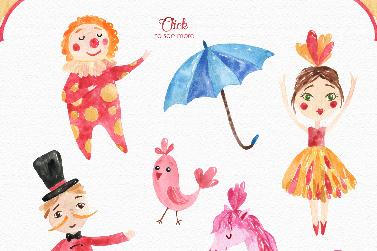 Circus Watercolor Clipart Set, an Animal Illustration by LeMagiqueBoutique (Photo 3 of 9)