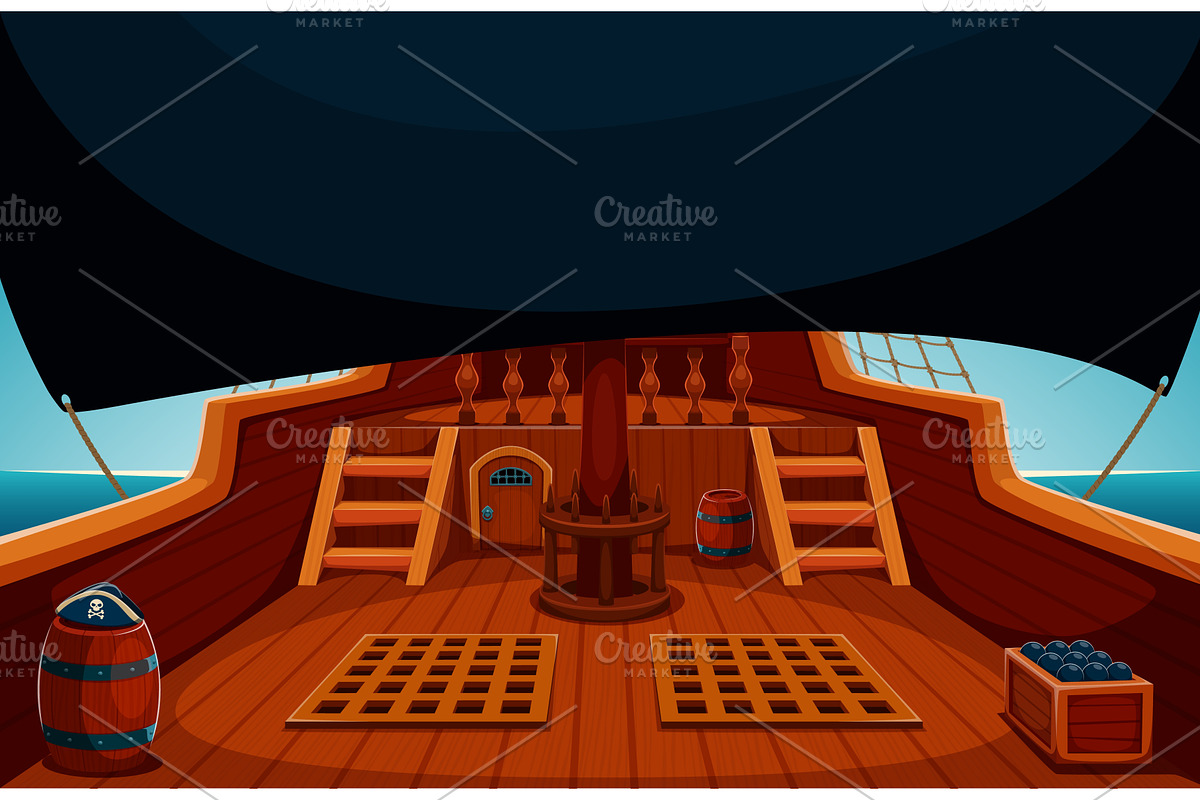 Wooden pirate ship deck interior, a Transportation Illustration by Vector Tradition