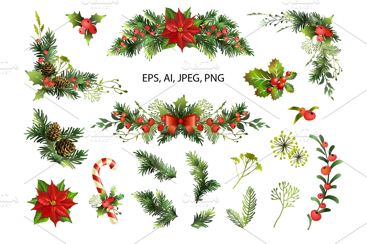 Christmas decorative elements., a Decorative Illustration by VetaDesign (Photo 2 of 11)