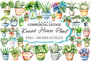 Watercolor Kawaii House Plant Clipar, an Illustration by designcity5 (Thumbnail 1 of 5)