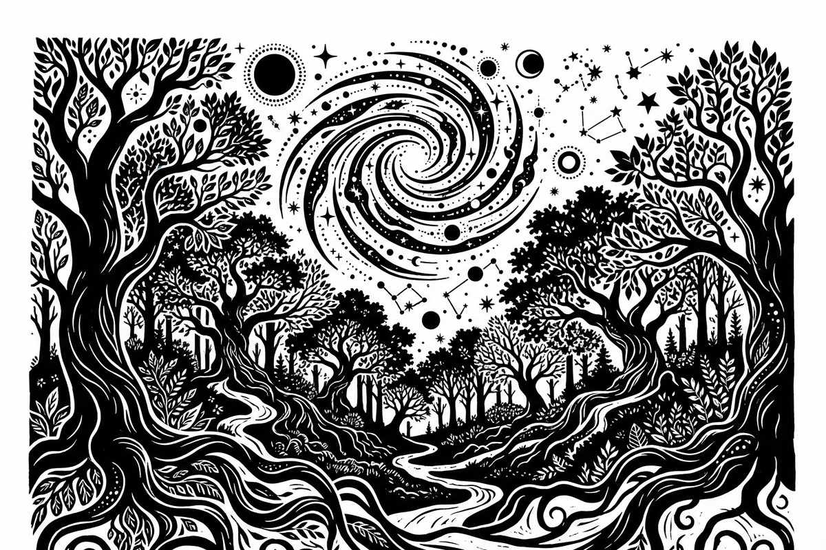 50 Mystical Galaxy Forest Silhouette, a Technology Illustration by Amazin_art (Photo 27 of 41)