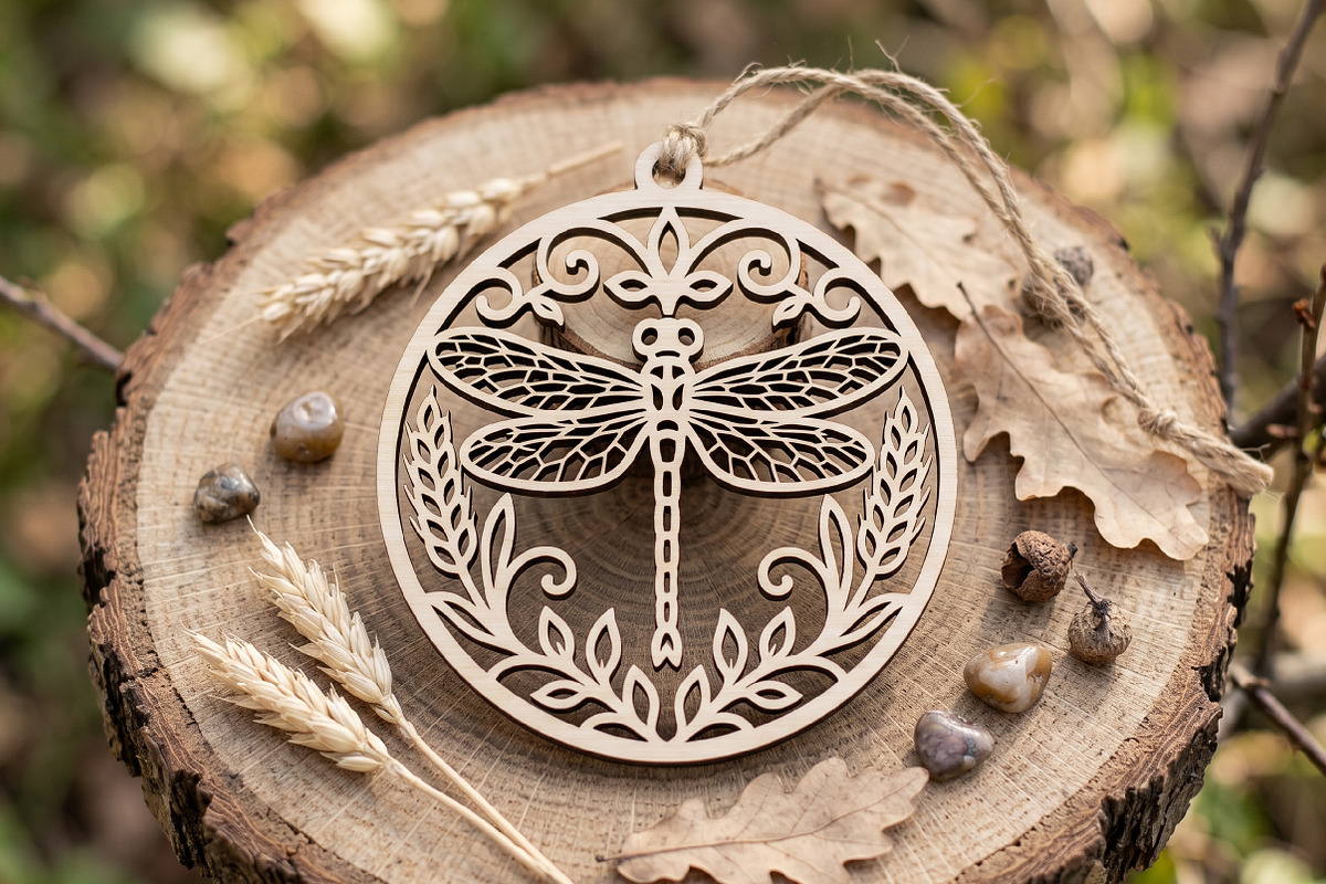Dragonfly Floral Wooden Ornament, an Object Graphic by Libby Wishes (Photo 3 of 3)