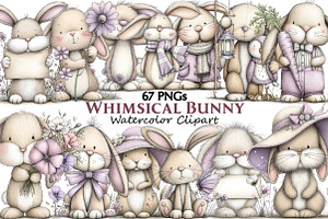 Whimsical Bunny Clipart, an Illustration by Pixels.Craft