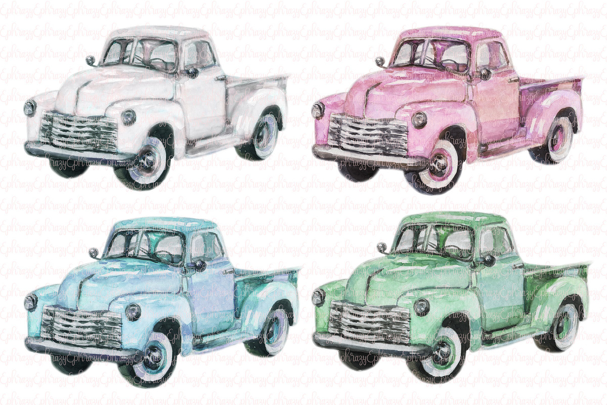 Spring truck clipart set 2, an Illustration by EphrazyGraphics