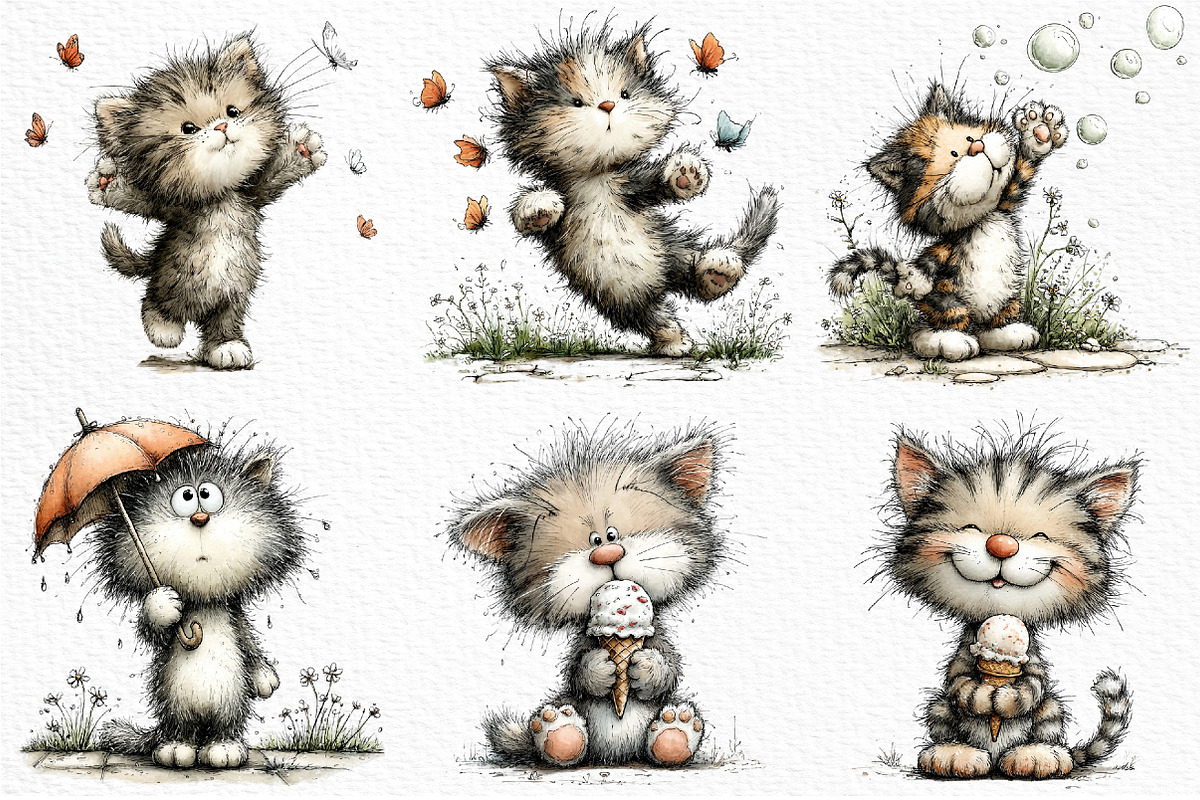 Whimsical Summer Cats Clipart PNG, an Animal Illustration by Craft Nest (Photo 4 of 6)