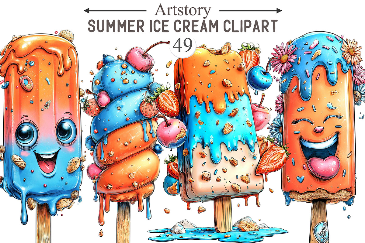 Whimsical Summer Ice Cream Clipart, a Seasonal Illustration by designcity5 (Photo 1 of 5)
