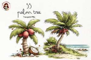 Palm Tree PNG Clipart Bundle, a Decorative Illustration by Nicolle's Colorful Art