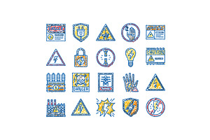 electric danger shock power icons, an Object Illustration by pikepicture