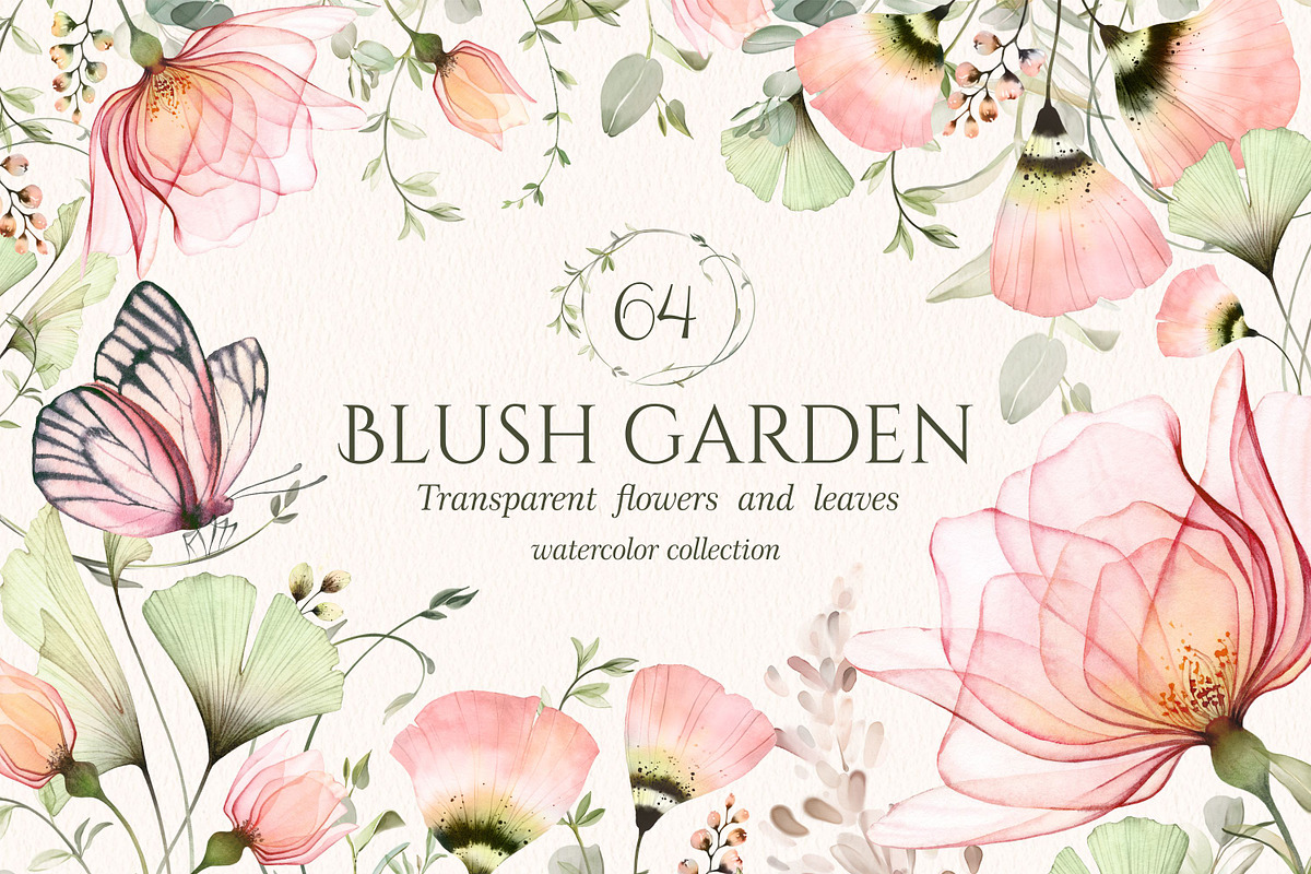 Transparent Blush Garden Watercolor, an Illustration by Akvarelldesign (Photo 1 of 10)