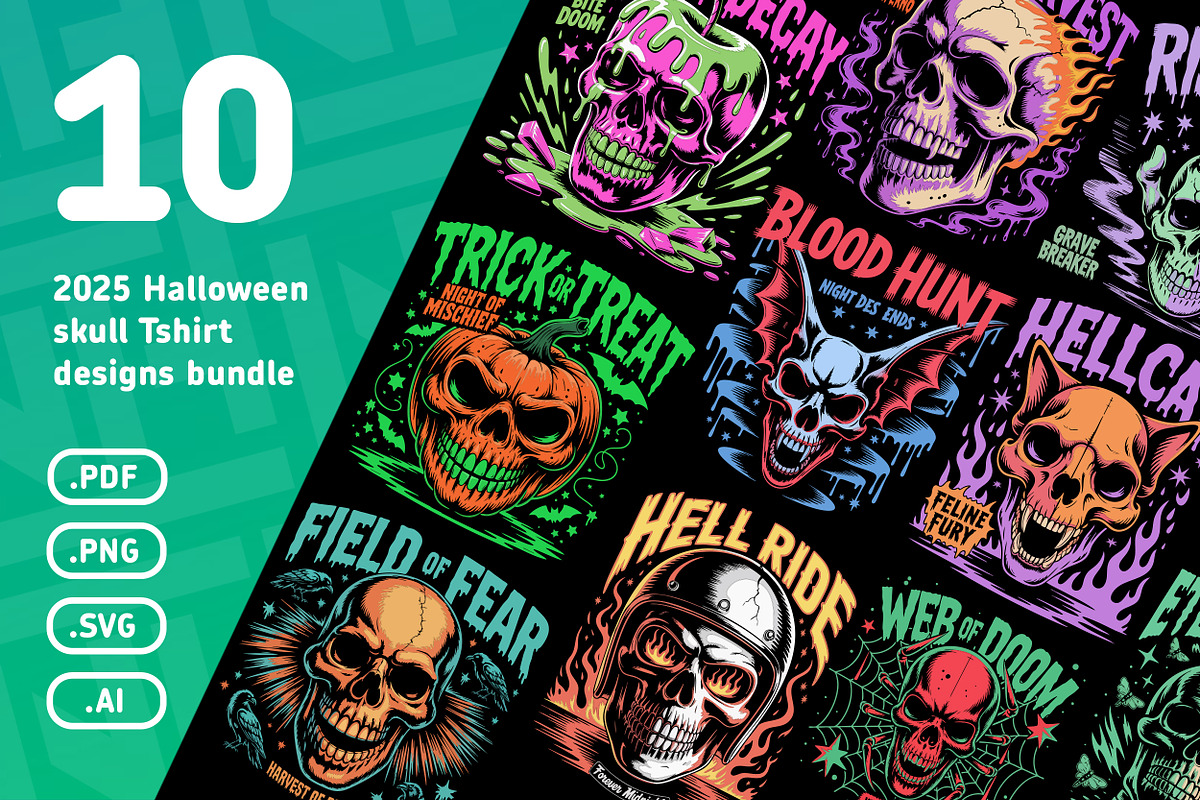 halloween 2025 skull tshirt designs, a Graphic by NH graphic (Photo 1 of 5)