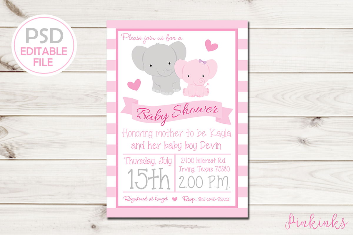 Girl Elephant Baby Shower Invite, an Invitation Template by Pinkinks (Photo 1 of 3)