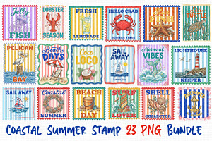 Coastal Summer Stamp Clipart Bundle, an Illustration by Dream Creation