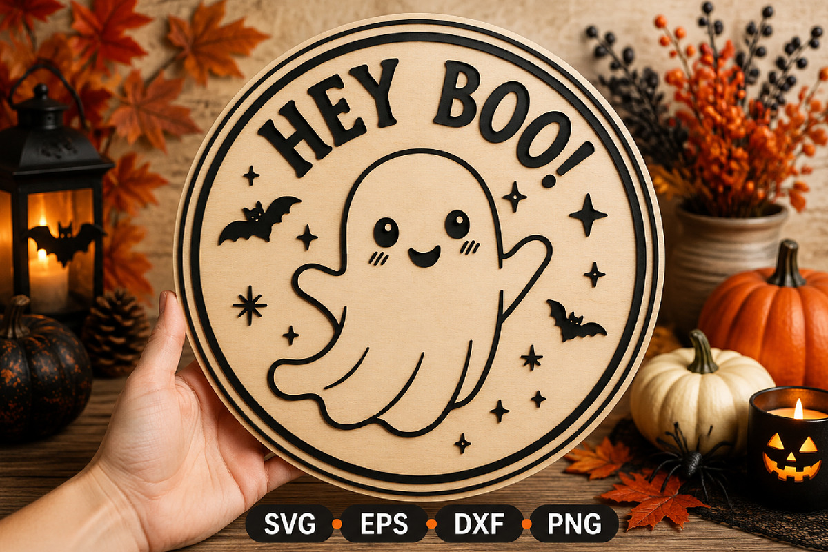 Halloween Hey Boo Ghost SVG, an Object Graphic by Layerology (Photo 1 of 3)