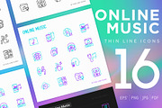 Online Music | 16 Thin Line Icons, an Outline Icon by Alex Blogoodf (Thumbnail 1 of 11)