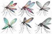 Watercolor Mosquitoes Clipart, an Illustration by OK Design (Thumbnail 2 of 5)