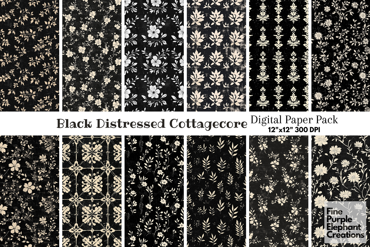 Black Distressed Cottagecore Shabby, a Pattern Graphic by Fine Purple Elephant (Photo 1 of 5)