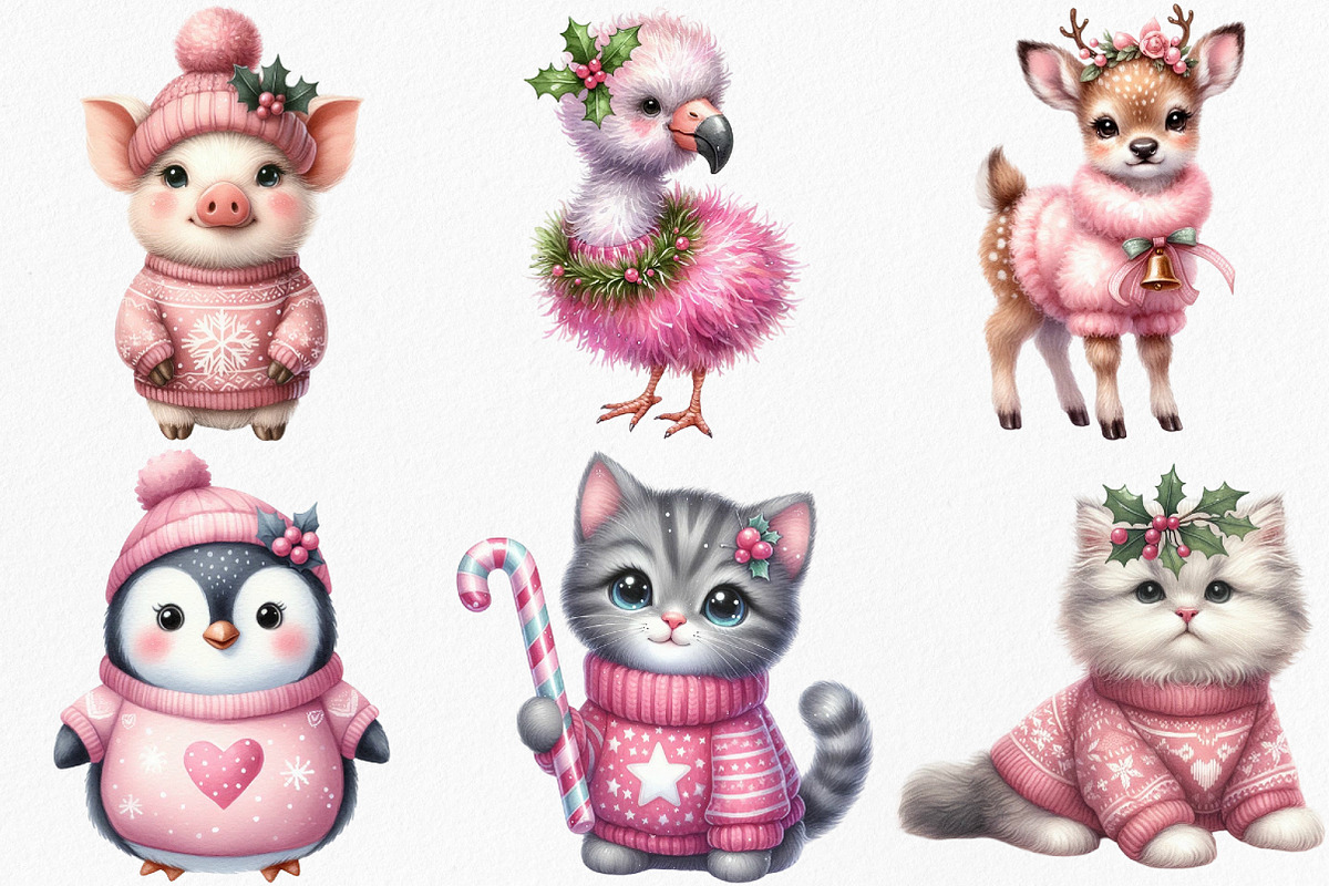 Pink Jumper Animals Christmas, an Illustration by Canvas Craft (Photo 2 of 8)